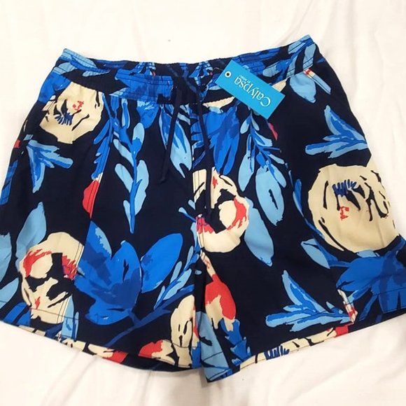 Calypsa by Modli Blue Tropical Floral Swim Shorts Bottoms Sz Small NEW WITH TAGS - Picture 1 of 9
